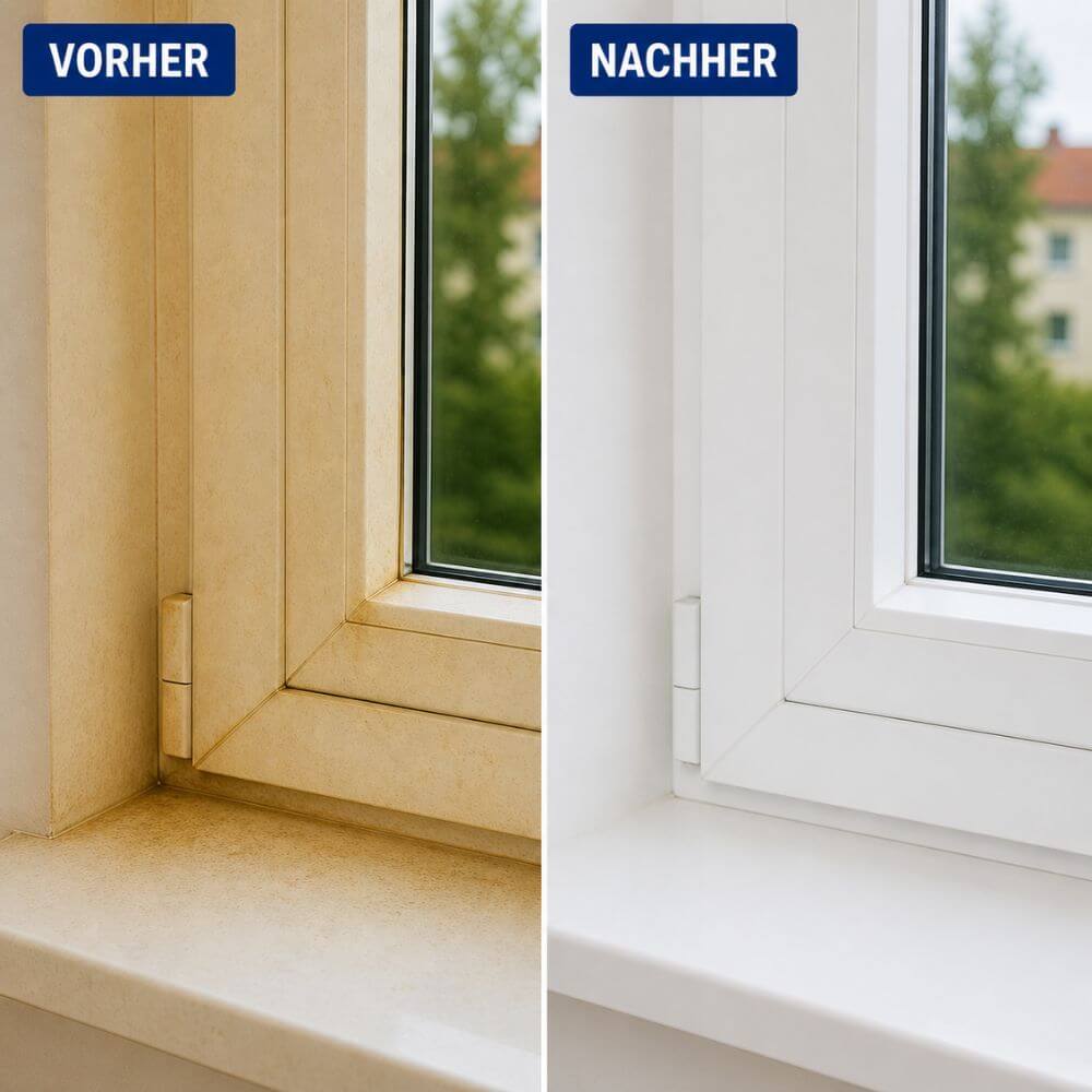 Nikotin Fleckenentferner Fensterrahmen vorher nachher
