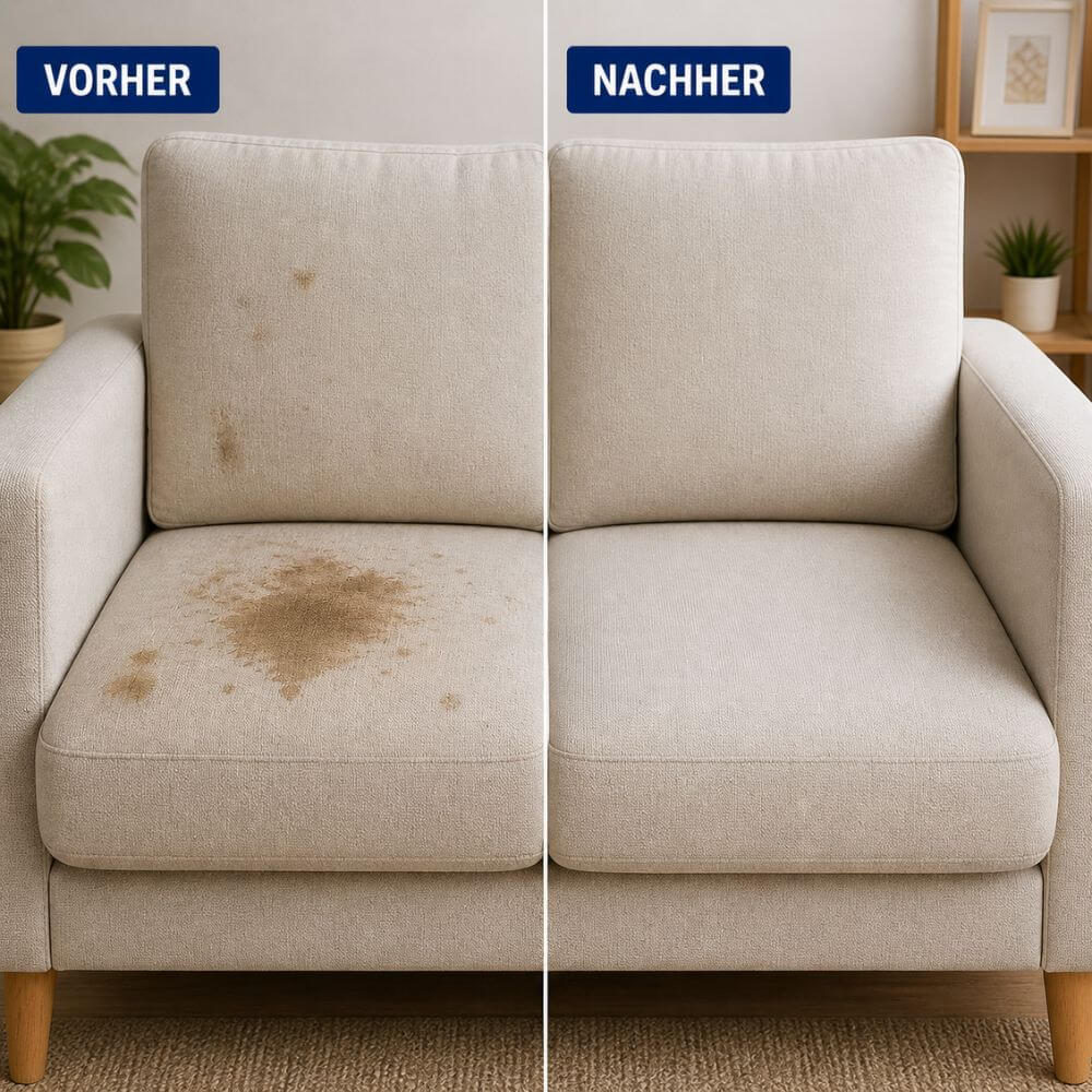 Sofa Fleckenentfener vorher nachher helles Sofa mit Flecken