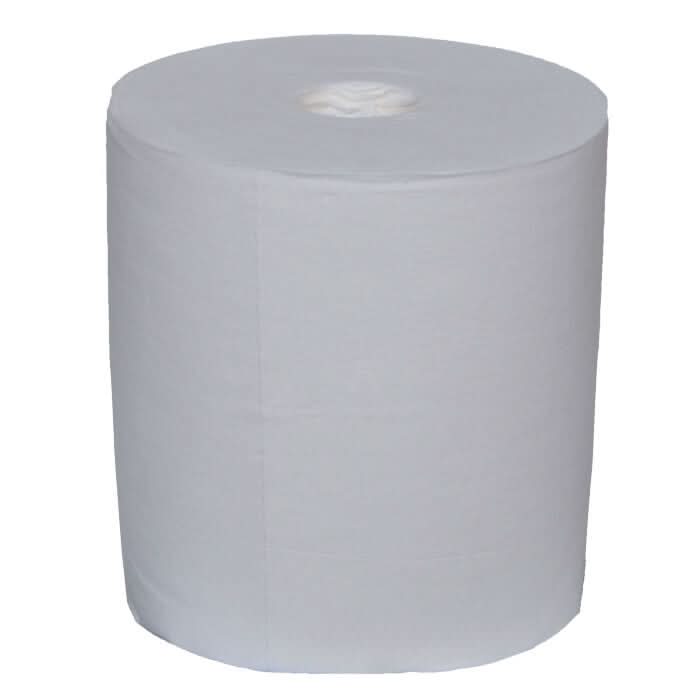 Weiße papierrolle mit glatter leicht strukturierter oberfläche und zentralem kern aus der arcora x-line wipes set feuchttuchspenderbox