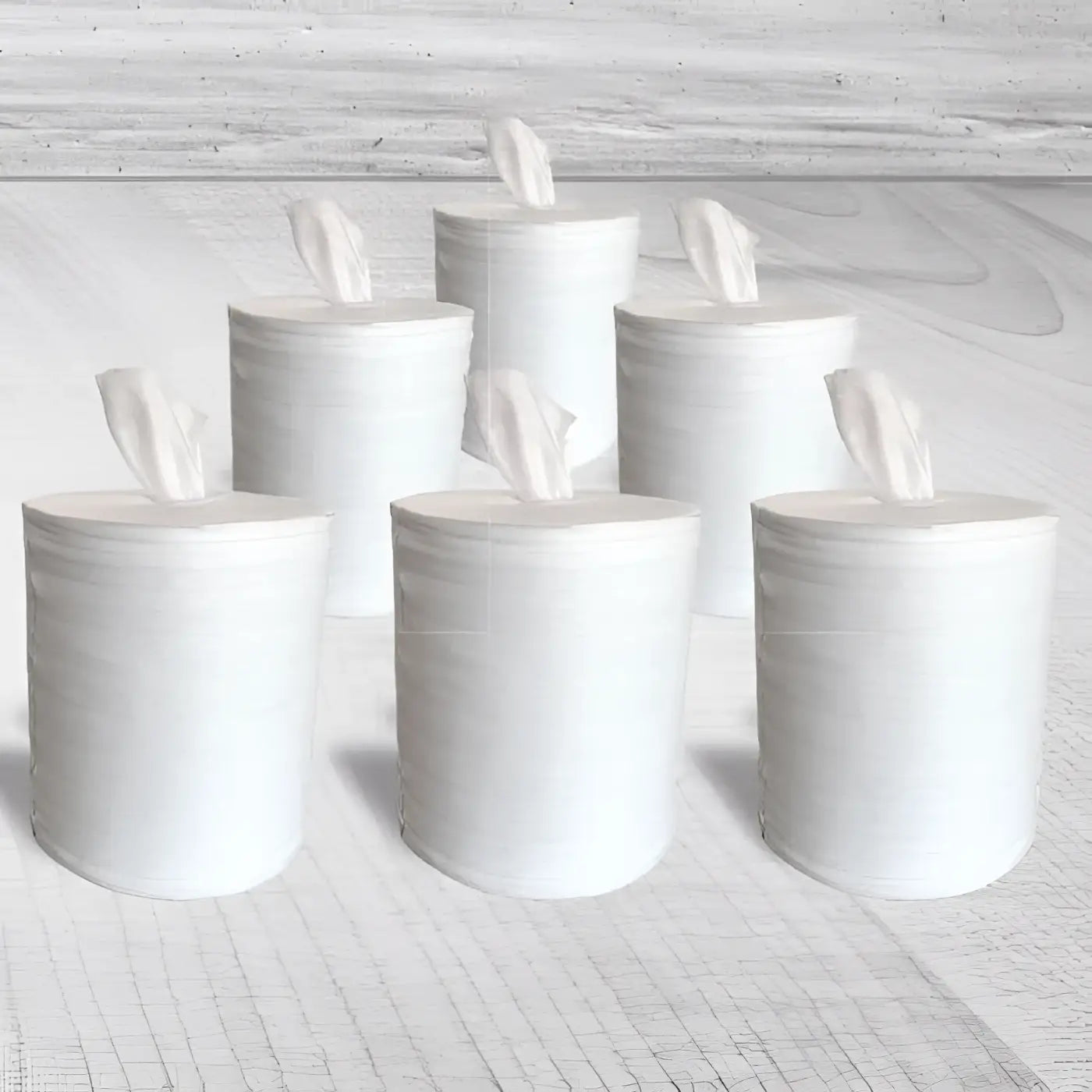 Weiße papiertuchrollen mit einem einzelblatt oben aus der best wipes kennenlern-angebot smallbox tower schwarz