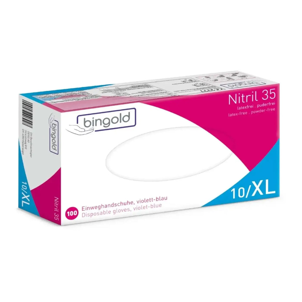Ein pack bingold nitril 35 einweghandschuhe violetblau latexfrei und puderfrei 100 stück