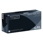 Schwarze puderfreie nitrilhandschuhe bingold nitril 35black in eleganter dunkler verpackung mit 100 stück