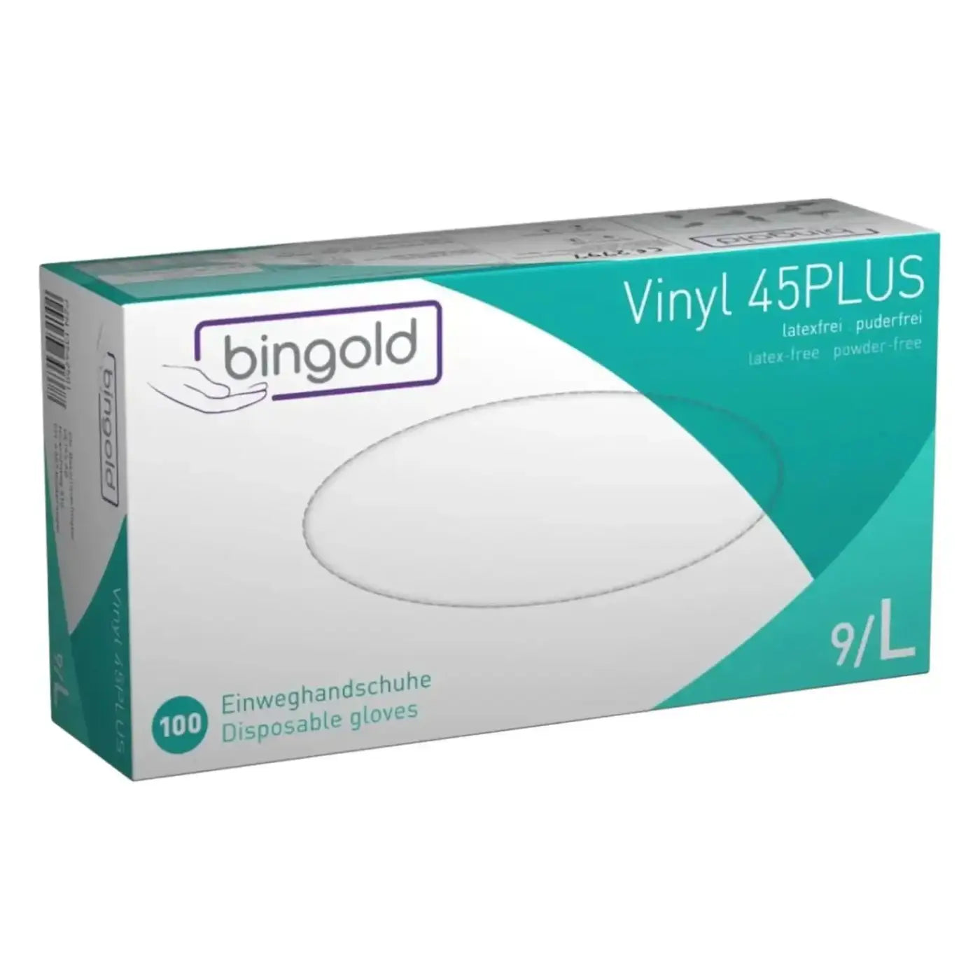 BingoLd vinyl 45plus transparente puderfreie einweghandschuhe aus vinyl in größe L, 100 stück im karton