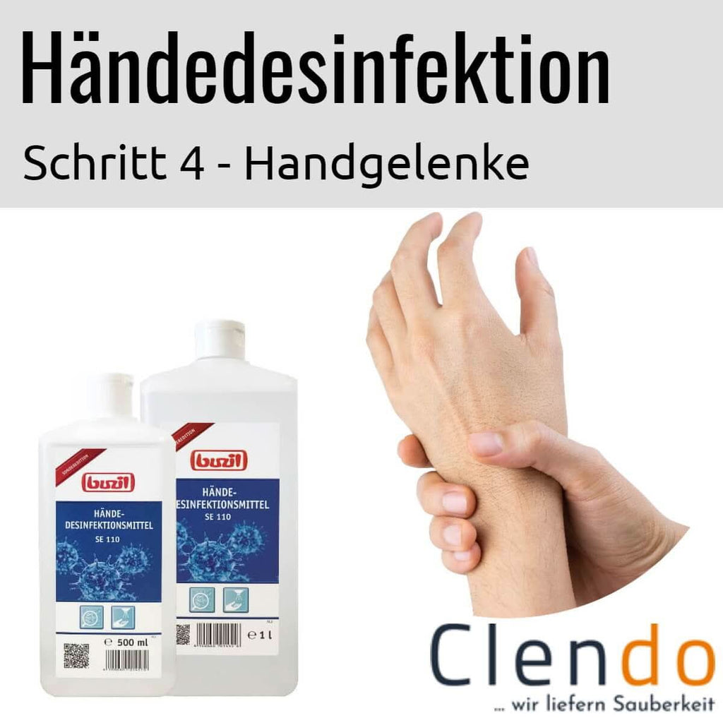 Weiße plastikflasche busil händedesinfektion se110 500 ml mit blauem etikett und roter markenkennzeichnung
