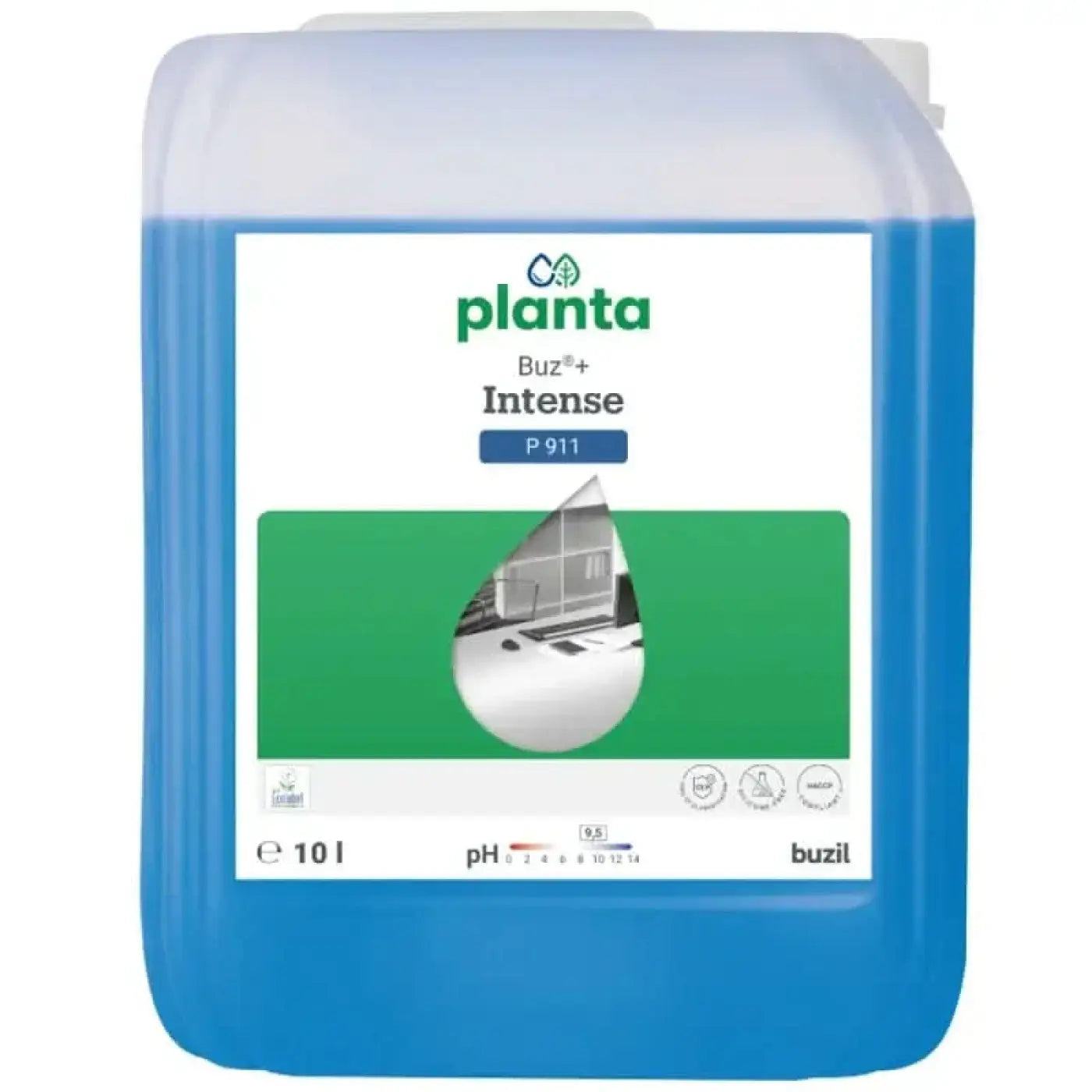 Blauer kunststoffbehälter von buzil planta buz plus intense p911 ökologischer kraftreiniger 10 liter