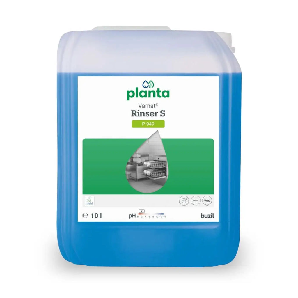Blaue plastikflasche BUZIL Vamat rinser s P 949 klarspüler reinigungslösung für spülmaschinen