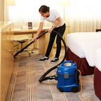 Columbus ST7 staubsauger blauer tragbarer sauger mit schwarzem schlauch und rollen für einfache reinigung