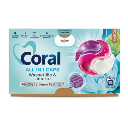 CORAL Wasmiddel All-in-1 Capsules Waterlelie & Limoen 15 WL