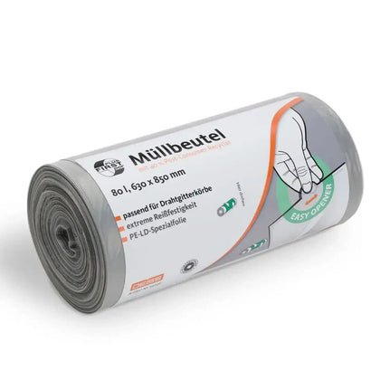 DEISS First Plus pcr Müllbeutel 80 Liter Grau 34043 passend für Drahtgitterkörbe – Palette mit 1020 Rollen