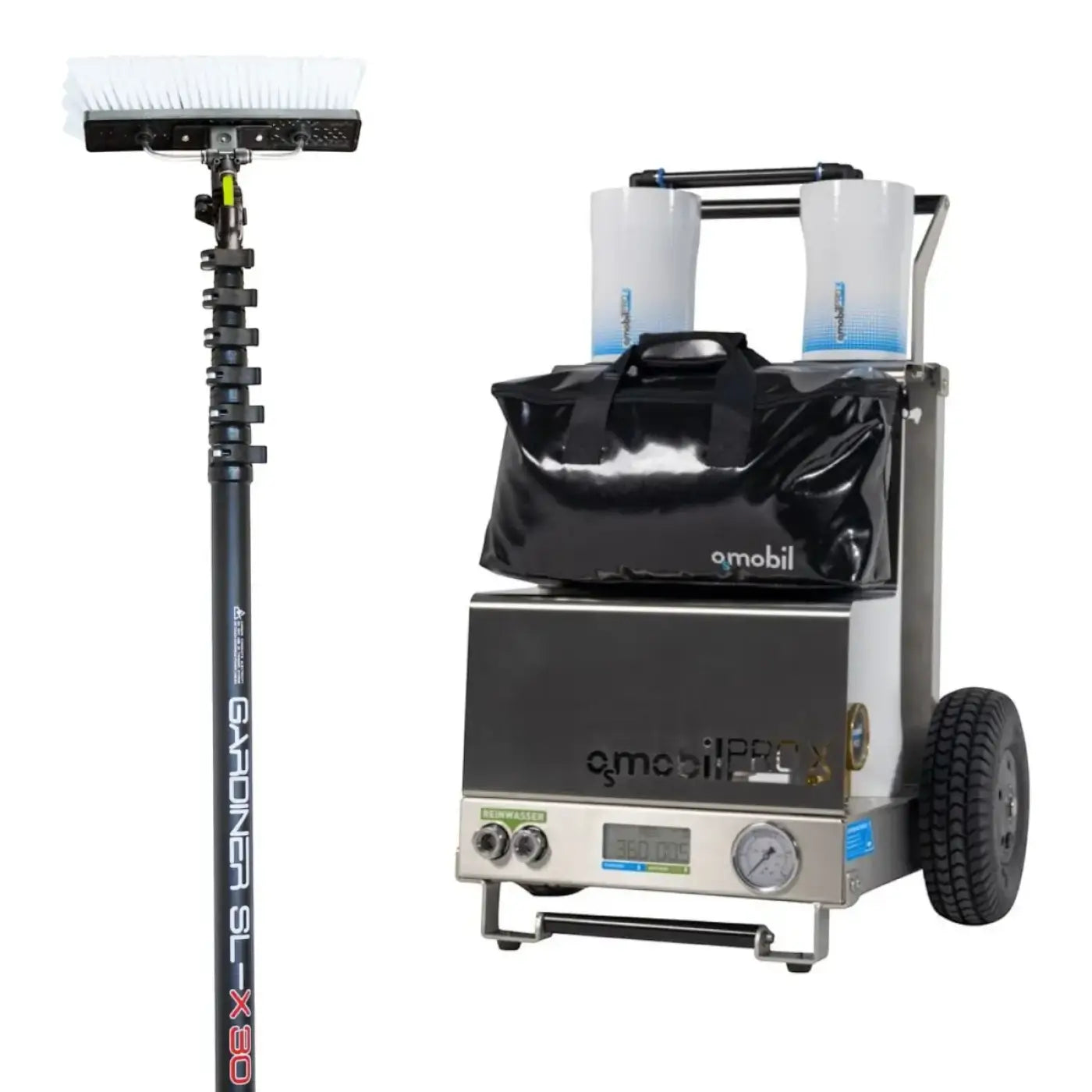 Einsteiger-set für osmosereinigung mit schwarzem teleskopreinigungsstab gardner 9l-x30 und silbernem qmobil pro pressure washer
