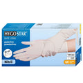 A box of hygostar safe long white powder-free nitrile gloves size m 30 cm long with 100 pieces