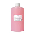 Pink durchscheinende plastikflasche mit weißem schraubverschluss und 750 ml seifencreme etikett funny seifencreme mo 950 ml