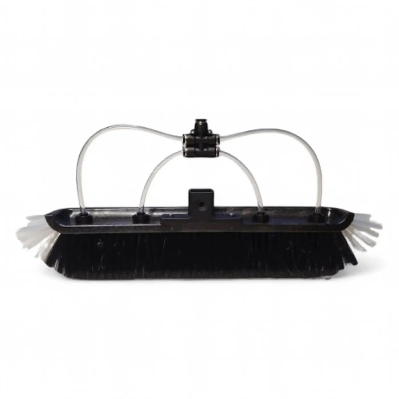 Schwarzer kunststoffbürstenkopf mit weißen borsten und durchsichtigem schlauch für gardiner universal weich geflockt pressure washer aufsatz