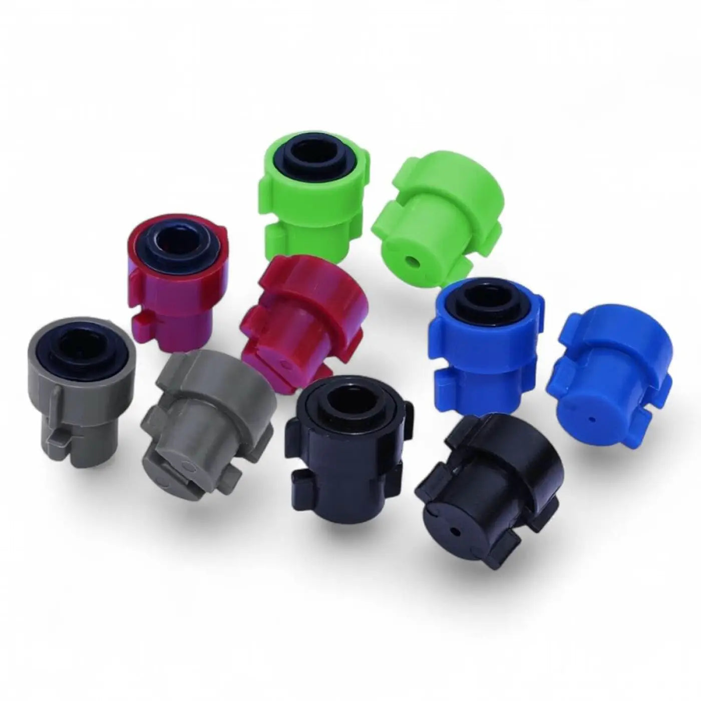 Farbige kunststoff sprühdüsenspitzen in grün rot blau schwarz und grau für gardiner düsen quick release paar
