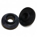 Schwarze runde metallische gardiner reinigungs-stopfen mit zentralem loch und strukturierter oberfläche