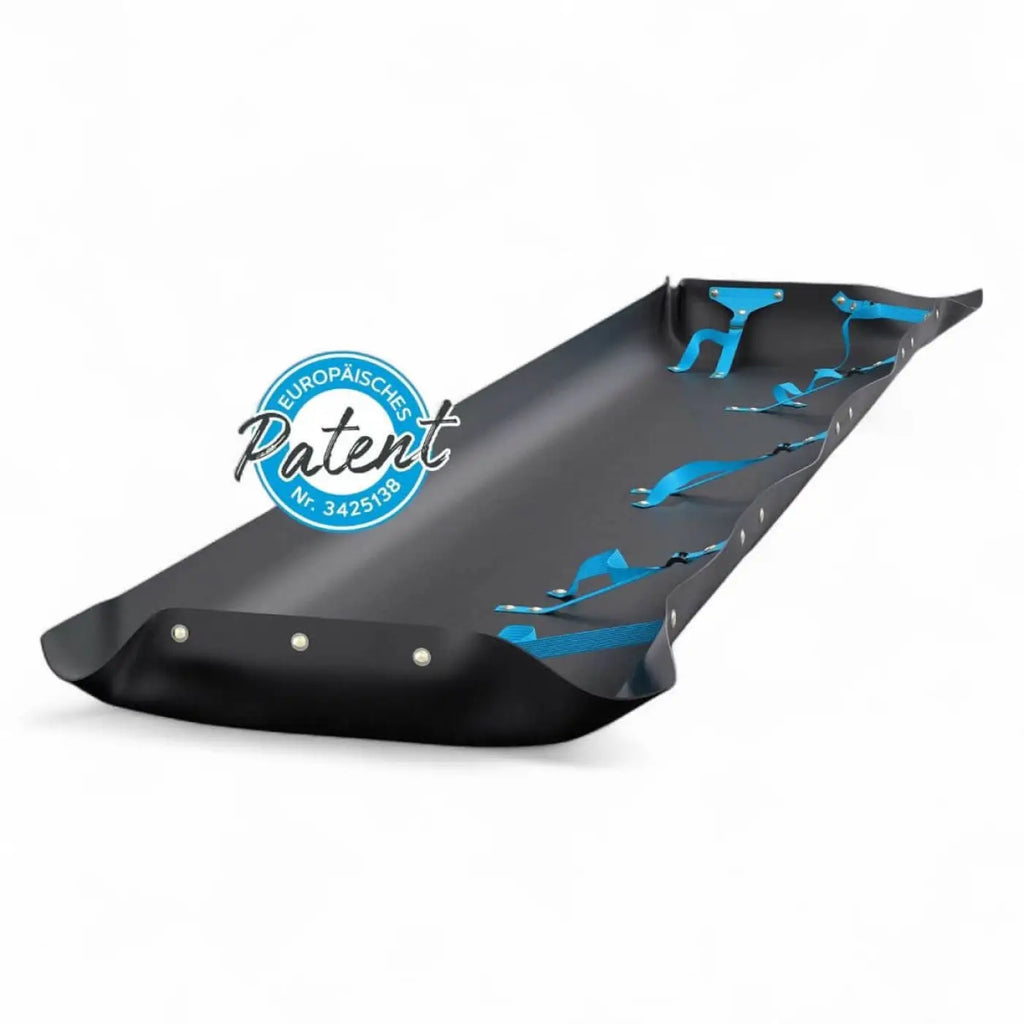 Hermes auffangwanne 3.0 schwarze gummierte schale mit blauen kunststofflaufrädern und metallbefestigungen