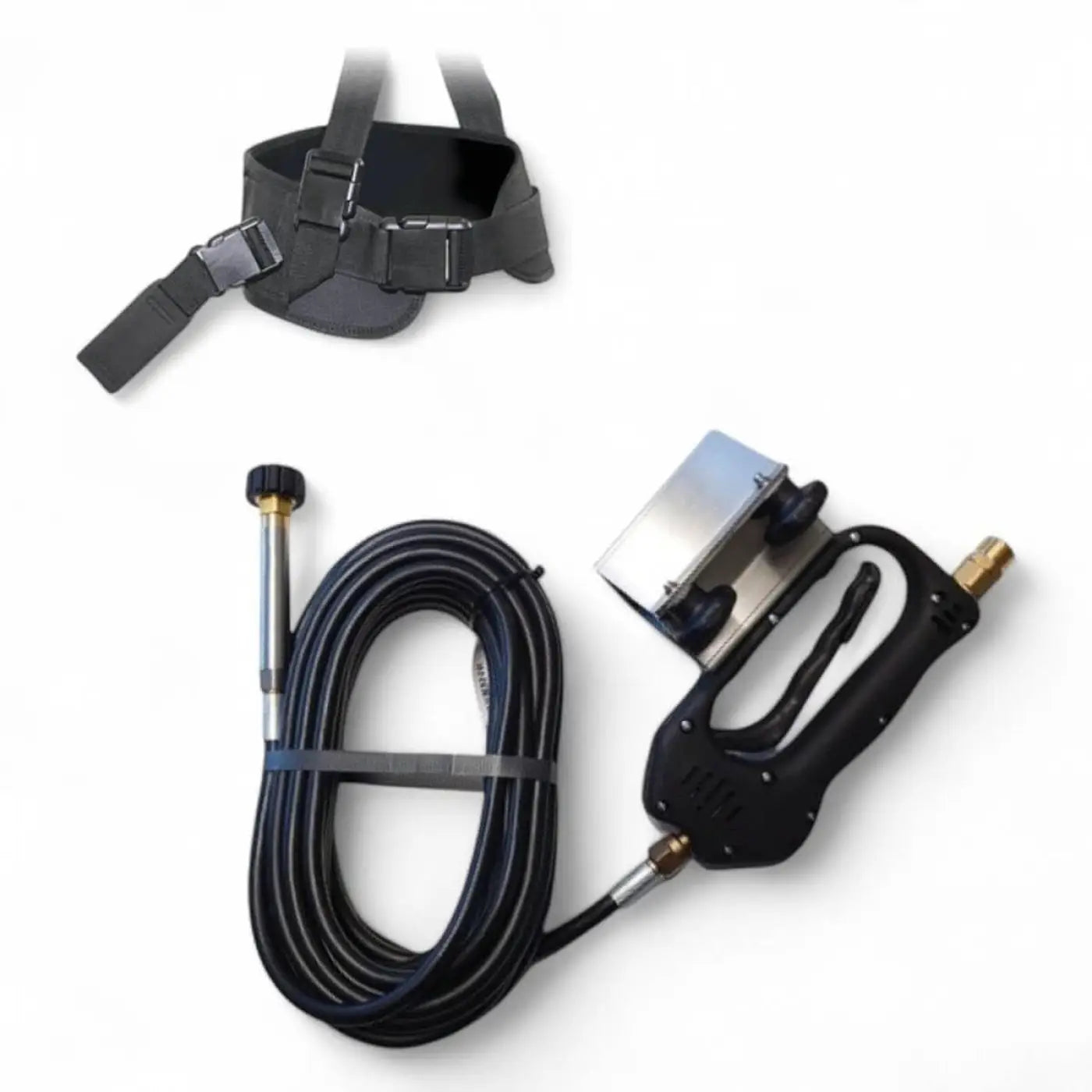 Schwarzes hochdruck-kit mit schlauch und düse sowie passendem tragegurt für gardiner teleskopstangen element 6