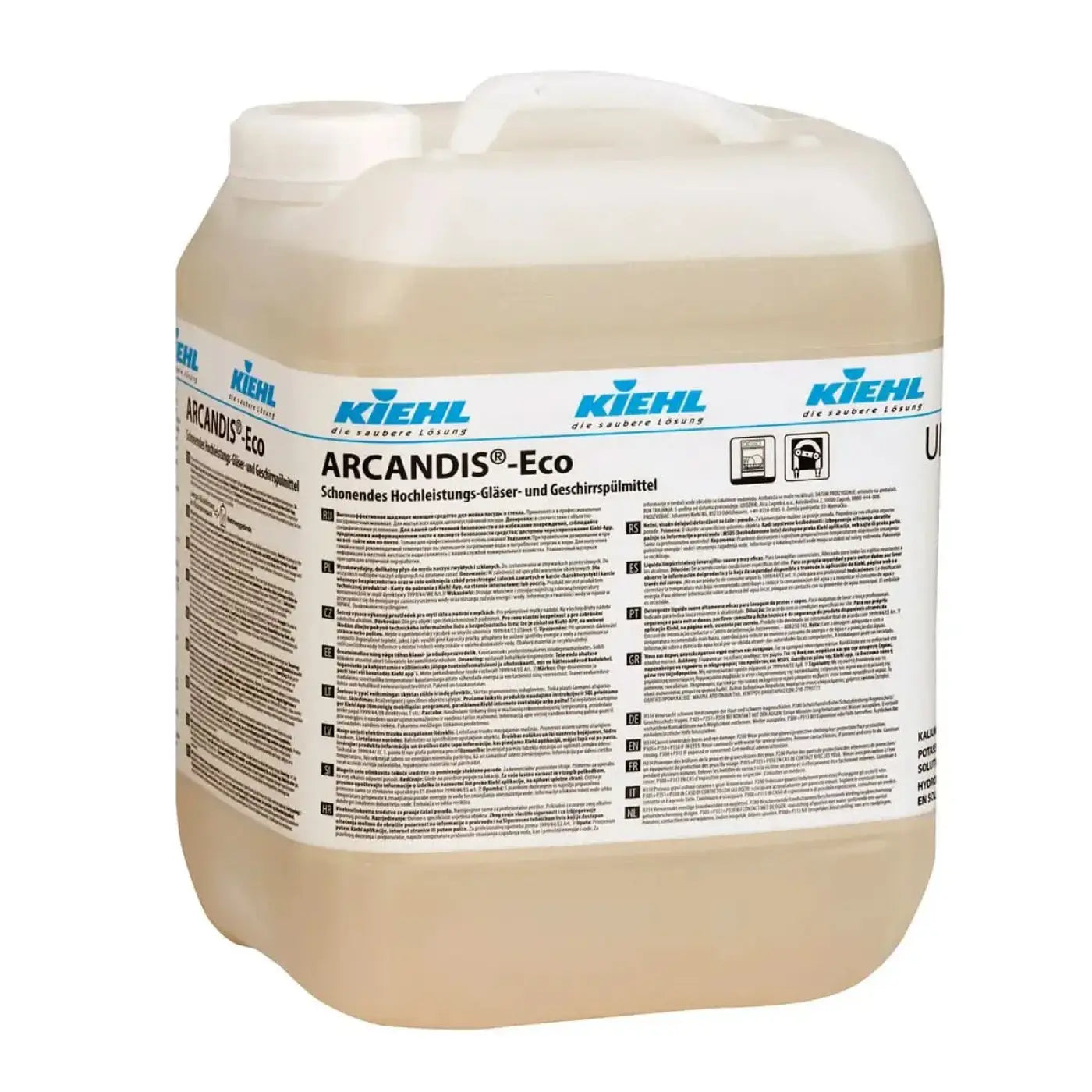Beige plastic bucket of kiehl arcandis-eco high-performance glass and ceramic cleaner for dishwashing 10l