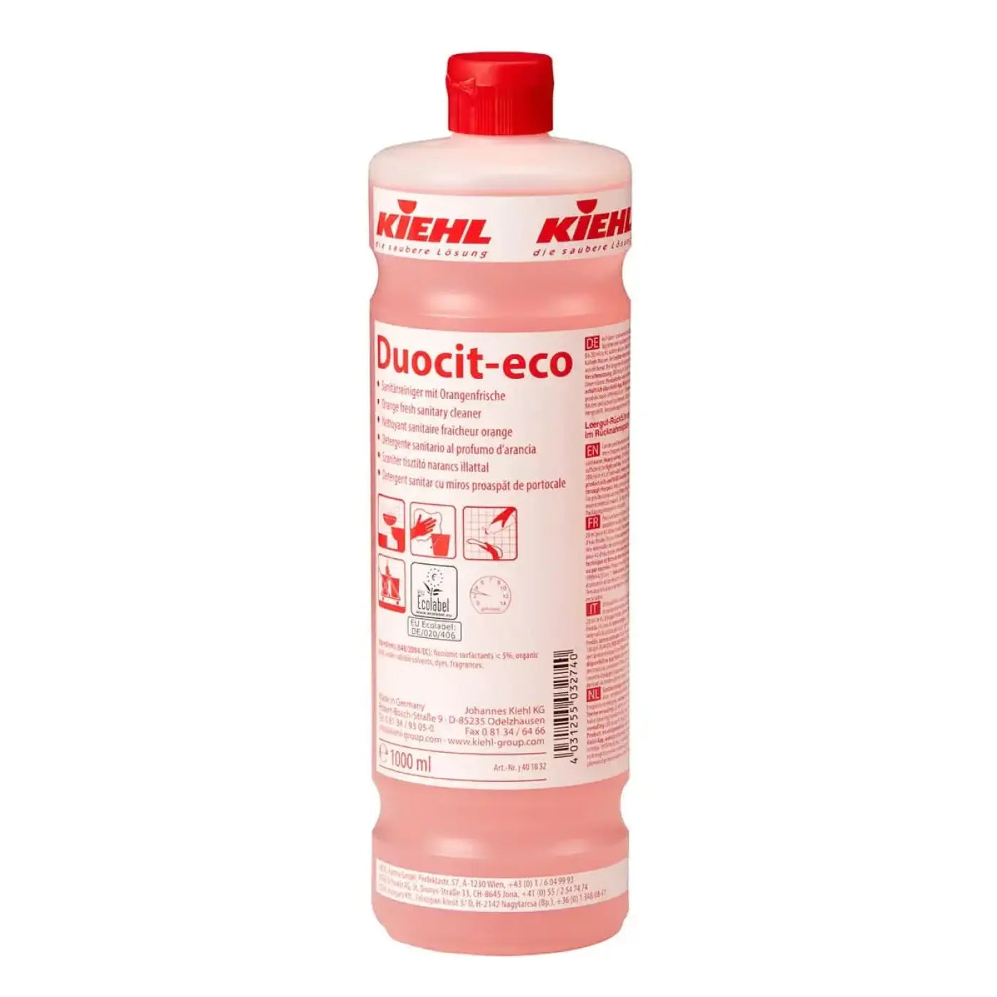 Rosa kiehls duocit-eco sanitärreiniger 1l flasche mit orangenduft und rotem deckel
