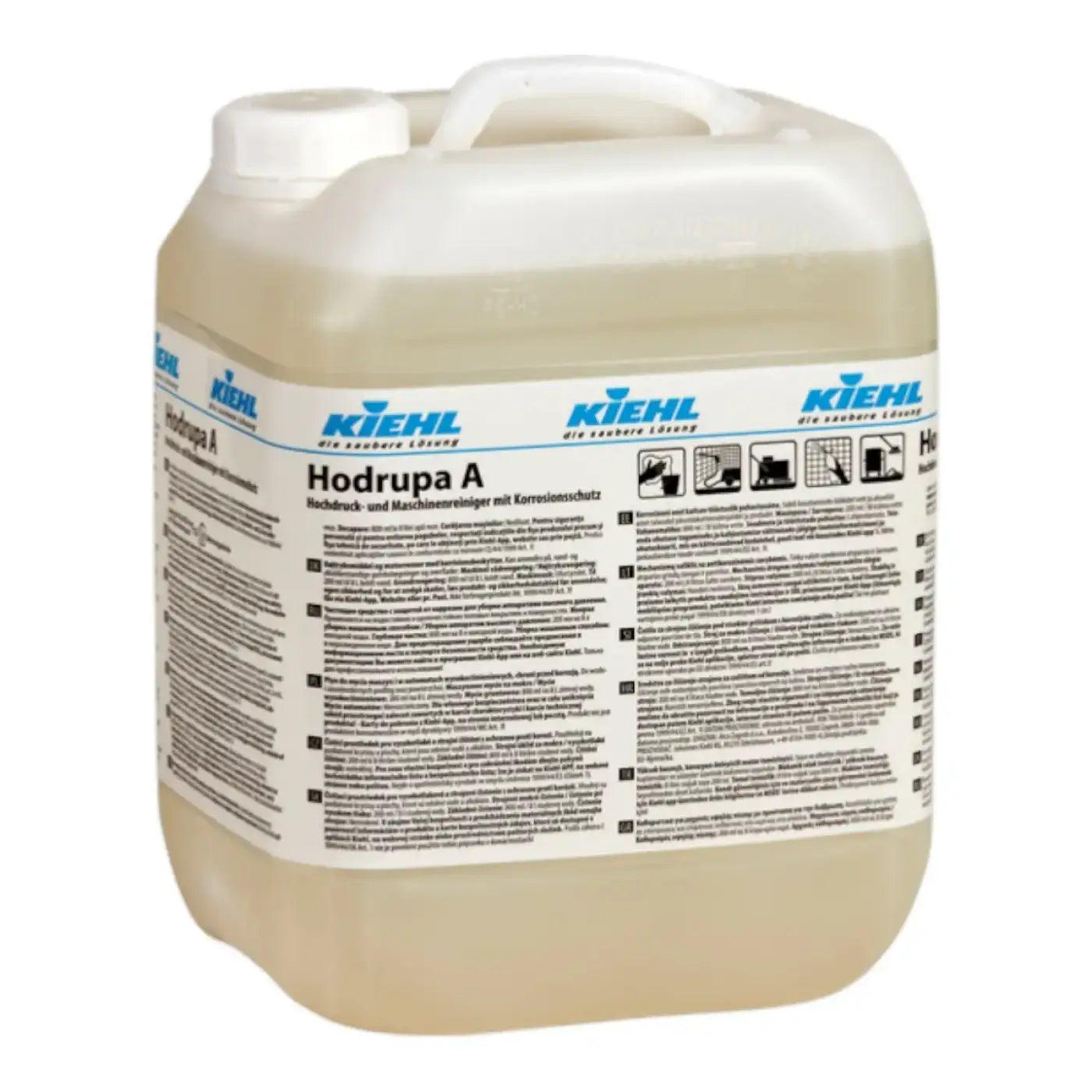 Kiehl hodrupa a beige flüssiges maschinenreinigungsmittel in 10l weißem kunststoffkanister mit etikett