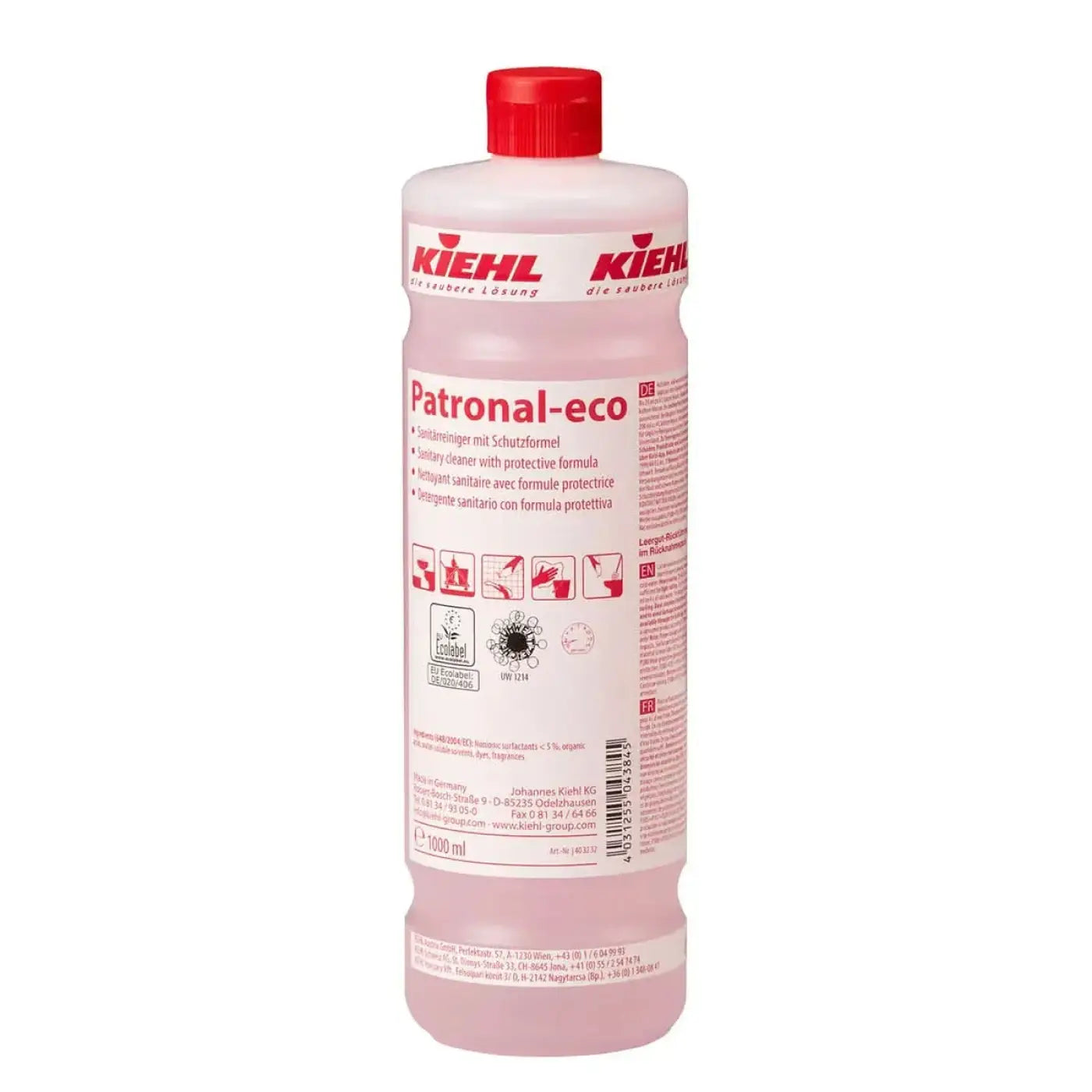 Kiehl patronal-eco sanitärreiniger 1l flasche pink mit rotem verschluss für hygienische reinigung