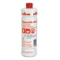 Weiße plastikflasche mit rotem deckel und etikett von kiehl powerfix-gel wc kraftreiniger 1l für toilettenreinigung