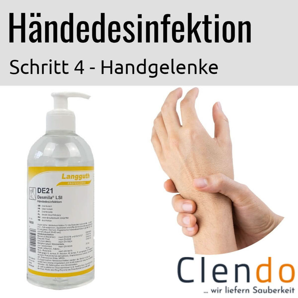 Klarer plastikflasche langguth de21 desmila lsi handdesinfektion 500ml mit weißem spender und gelbem etikett