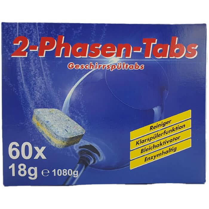 Blaue box langguth km20 spülmat tabs 2in1 mit gelb grauer 2-phasen-tablette für 60 spülmaschinentabs