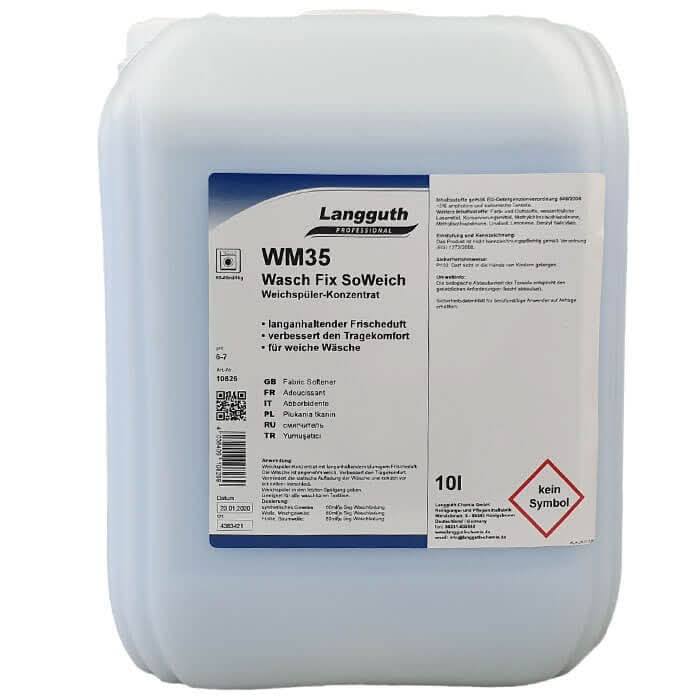 Weißer 10-liter kunststoffbehälter langguth professional wm35 weichspülerkonzentrat für textilien