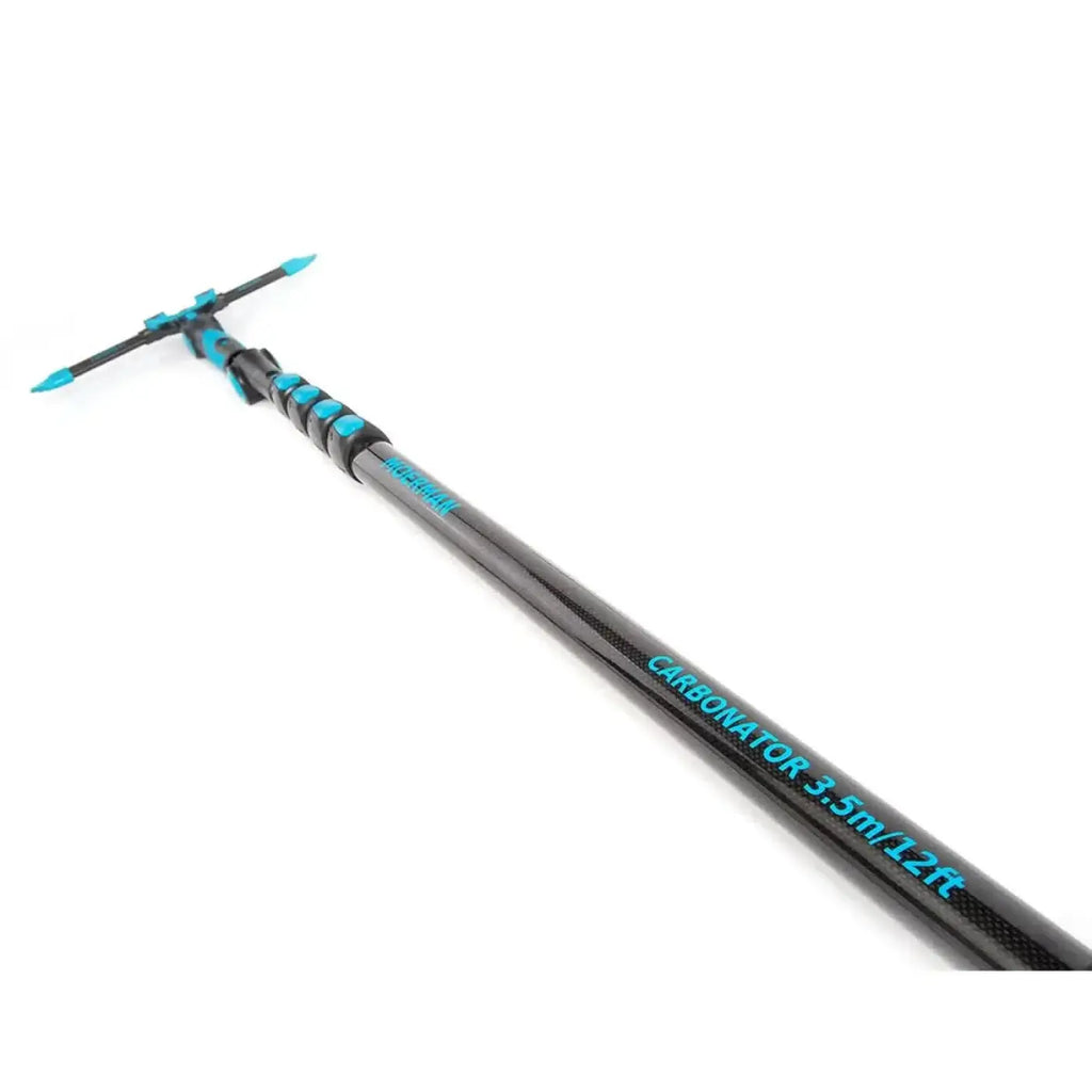 Schwarze carbon teleskopstange mit teal akzenten und branding modell carbonator 3.5m 12ft von moerman