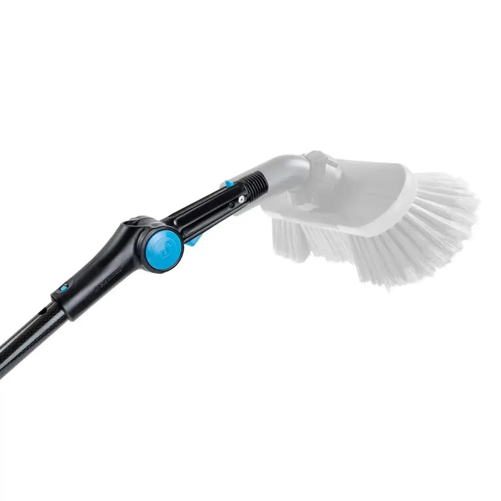 Moerman carbonator teleskopstange mit schwarzem und blauem autowaschbürstenkopf und weißen borsteln