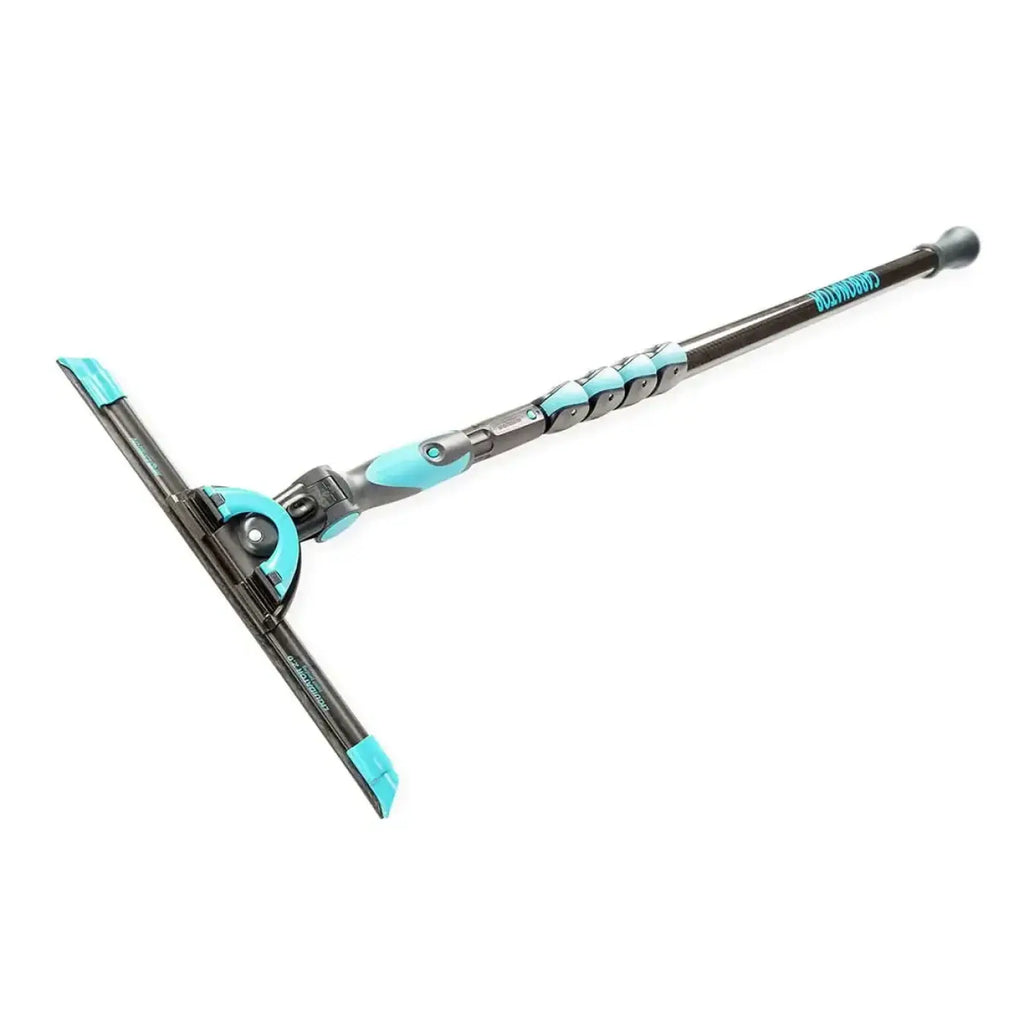 Teal und schwarze moerman carbonator teleskopstange mit ergonomischem griff und verstellbarem squeegee kopf