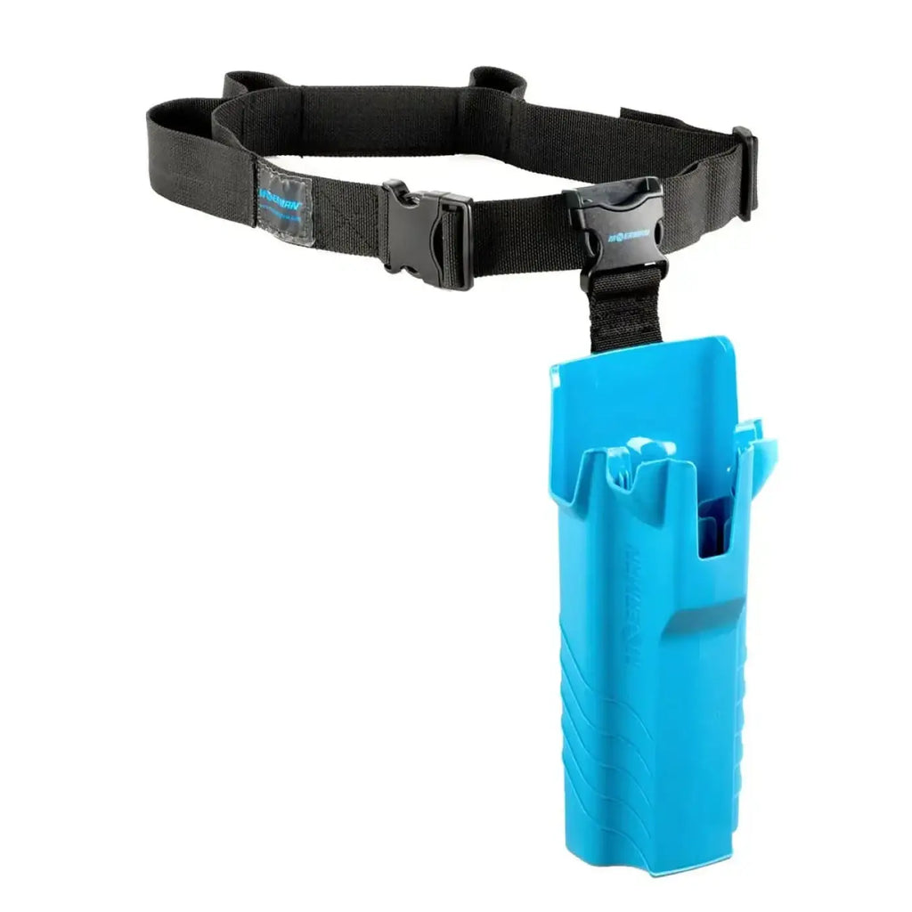 Moerman toolholder 2.0 köcher in blau aus plastik mit strukturierter griffoberfläche und schwarzem verstellbarem gürtelriemen