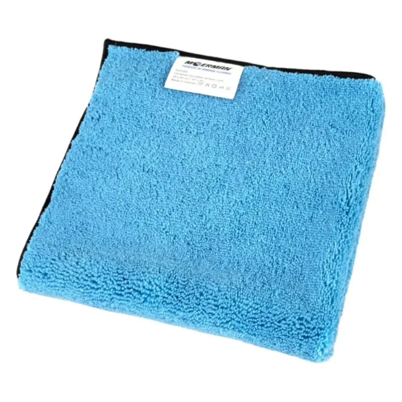 Moerman universal microfasertuch fenstertuch 40x40cm in kräftigem blau mit schwarzem rand und weißem etikett