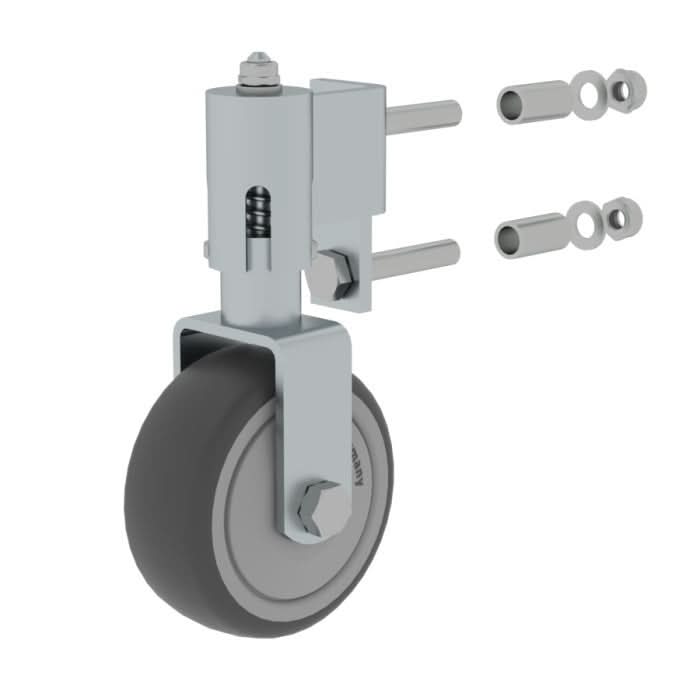 Graue federrolle caster rolle mit metallhalterung und montagematerial von munk nachrüstsatz