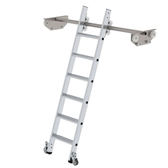 MUNK Steigtechnik Stufen-Regalleiter fahrbar für Doppelregal.