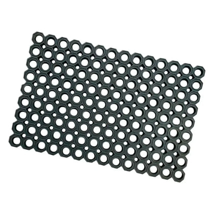 Nölle fußmatte aus schwarzem gummi mit honigwabenmuster und hexagonalen ausschnitten
