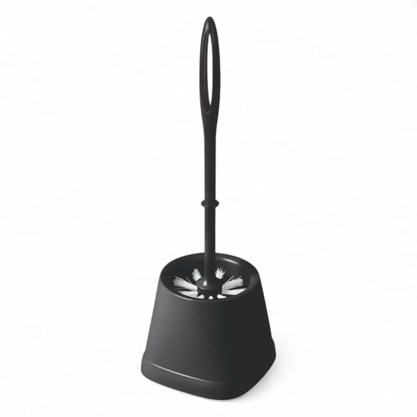 Nölle wc-garnitur topfform regranulat mit schwarzer kunststoff-toilettenbürste und weißer borste im passenden ständer