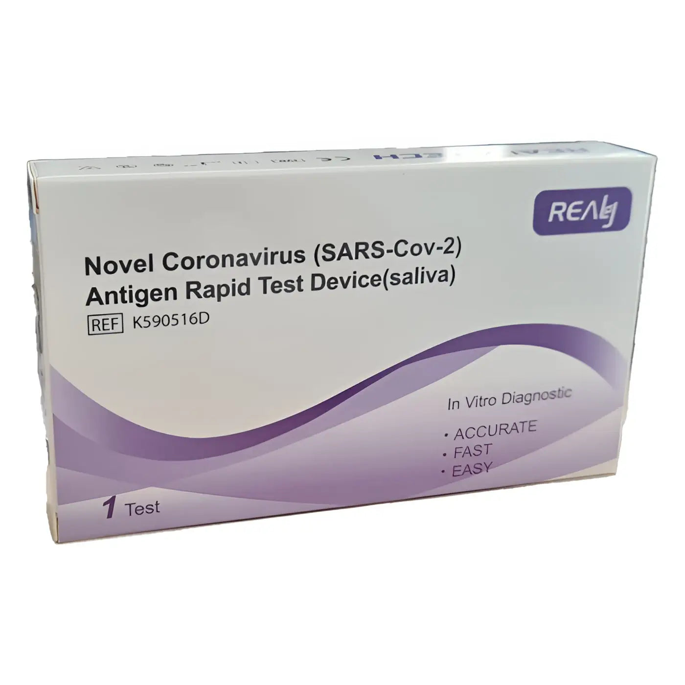 Weiß-lila box eines really brand novel coronavirus sars-cov-2 antigen-schnelltestgerät für speichel 2 in 1 kit