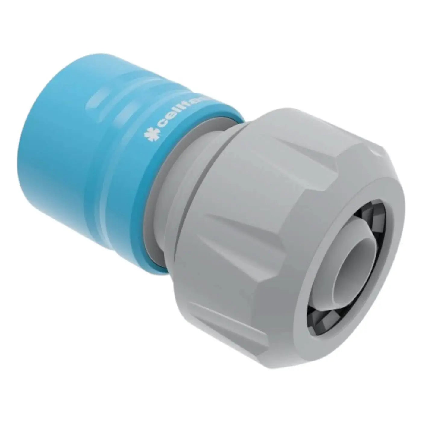 Blauer und grauer kunststoff-gartenschlauchverbinder mit strukturierter griffoberfläche für 3/4 zoll schlauch