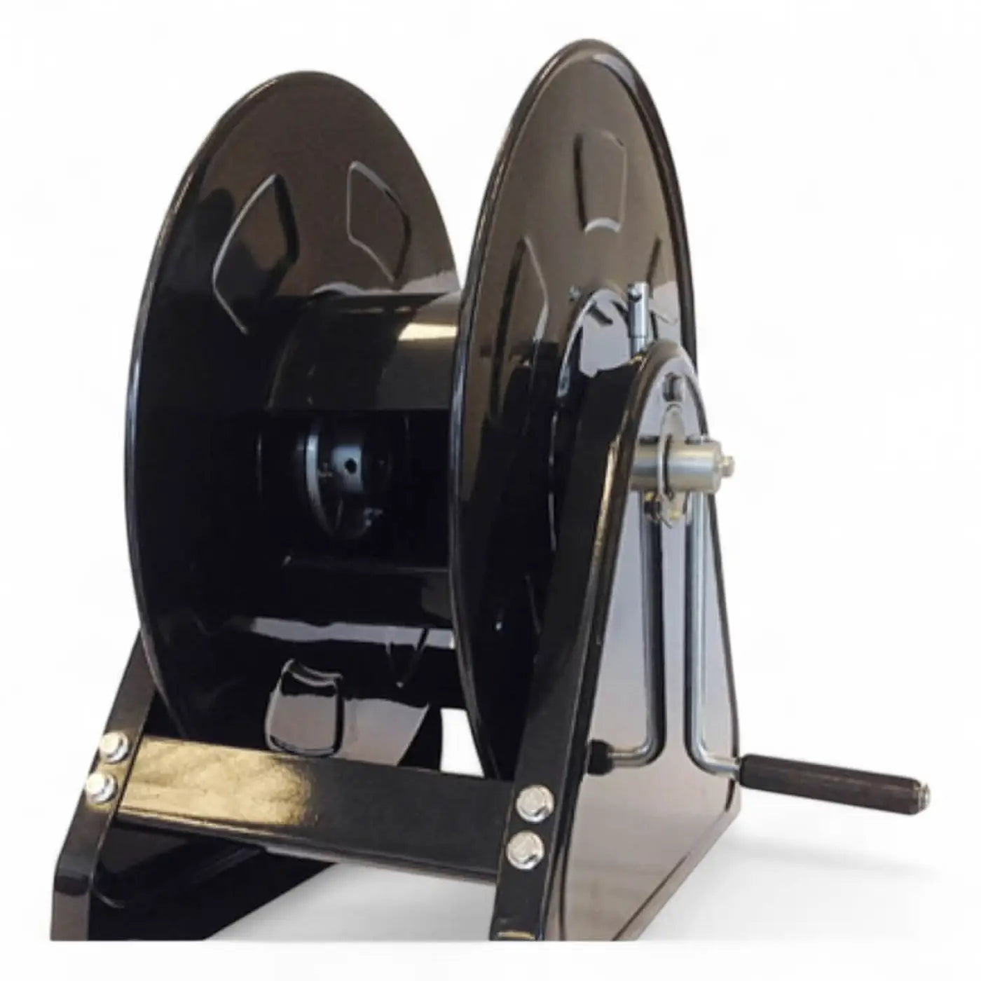 Osmoworks anbau-schlauchabroller metall große ausführung schwarzer metall schlauchaufroller mit handkurbel und zwei trommeln