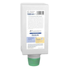 Weiße plastikflasche mit grünem pumpspender physioderm dualin hautschutzcreme für handschutz