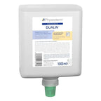 Weiße plastikspenderflasche mit grünem pumpkopf physioderm dualin hautschutzcreme 1000 ml