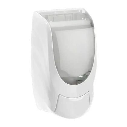 Weiß Kunststoffspender für Wandmontage mit durchsichtigem Frontpanel für 1l Neptune-Flasche von Physioderm