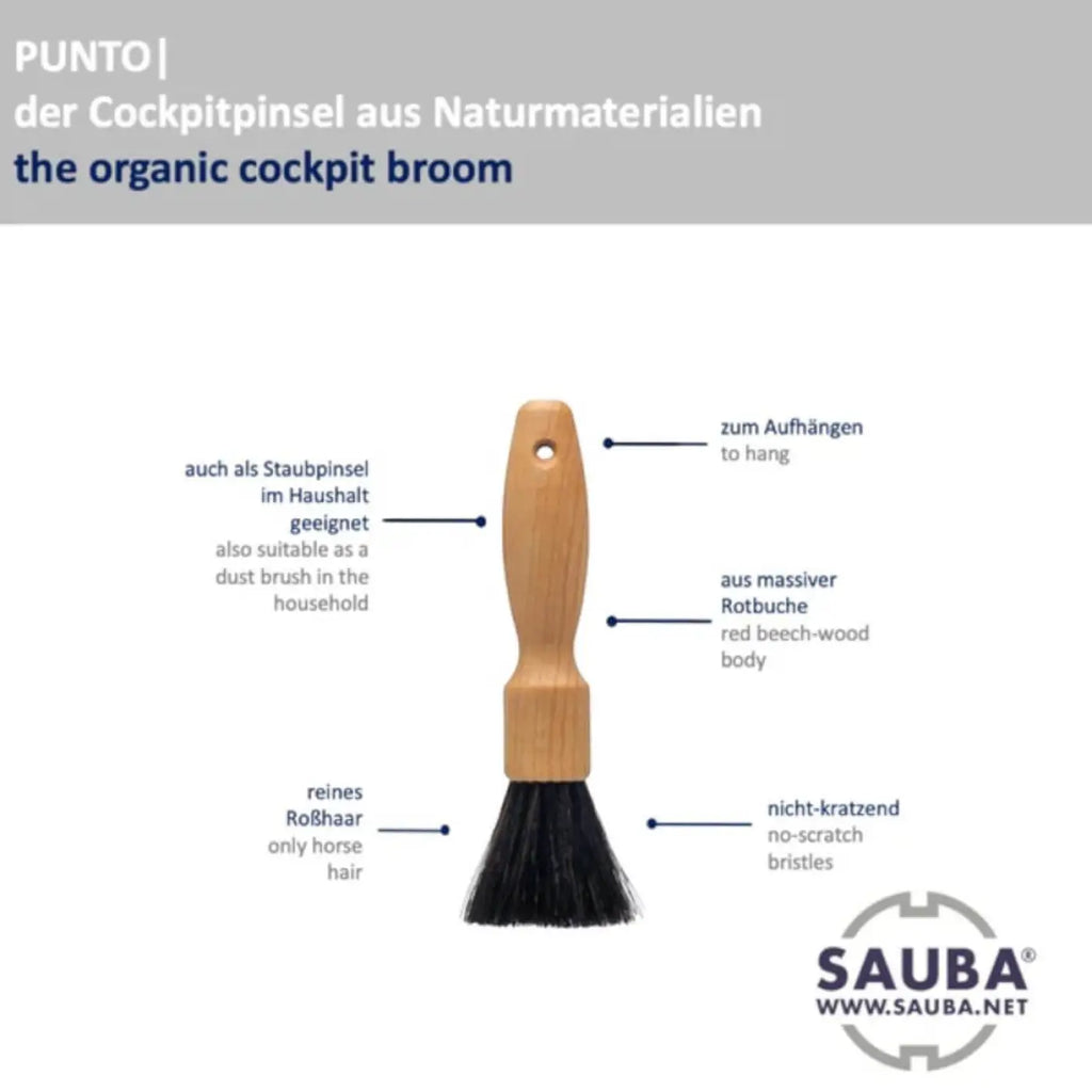 Sauba cockpit-pinsel punto mit naturholzgriff, schwarzer pferdehaarbürste und rotbuchekörper aus organischem material