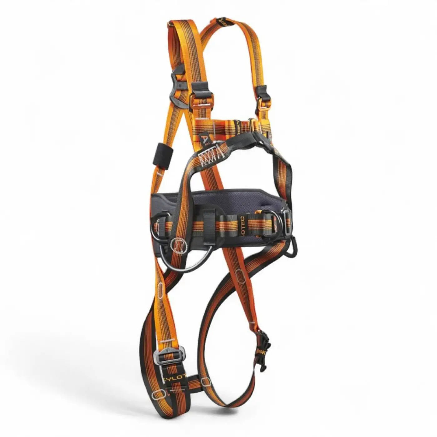 SkyloTEC Falc Standard Haltegurt orange schwarzes sicherheitsgeschirr mit verstärkten metallschnallen und zentralem brustgurt