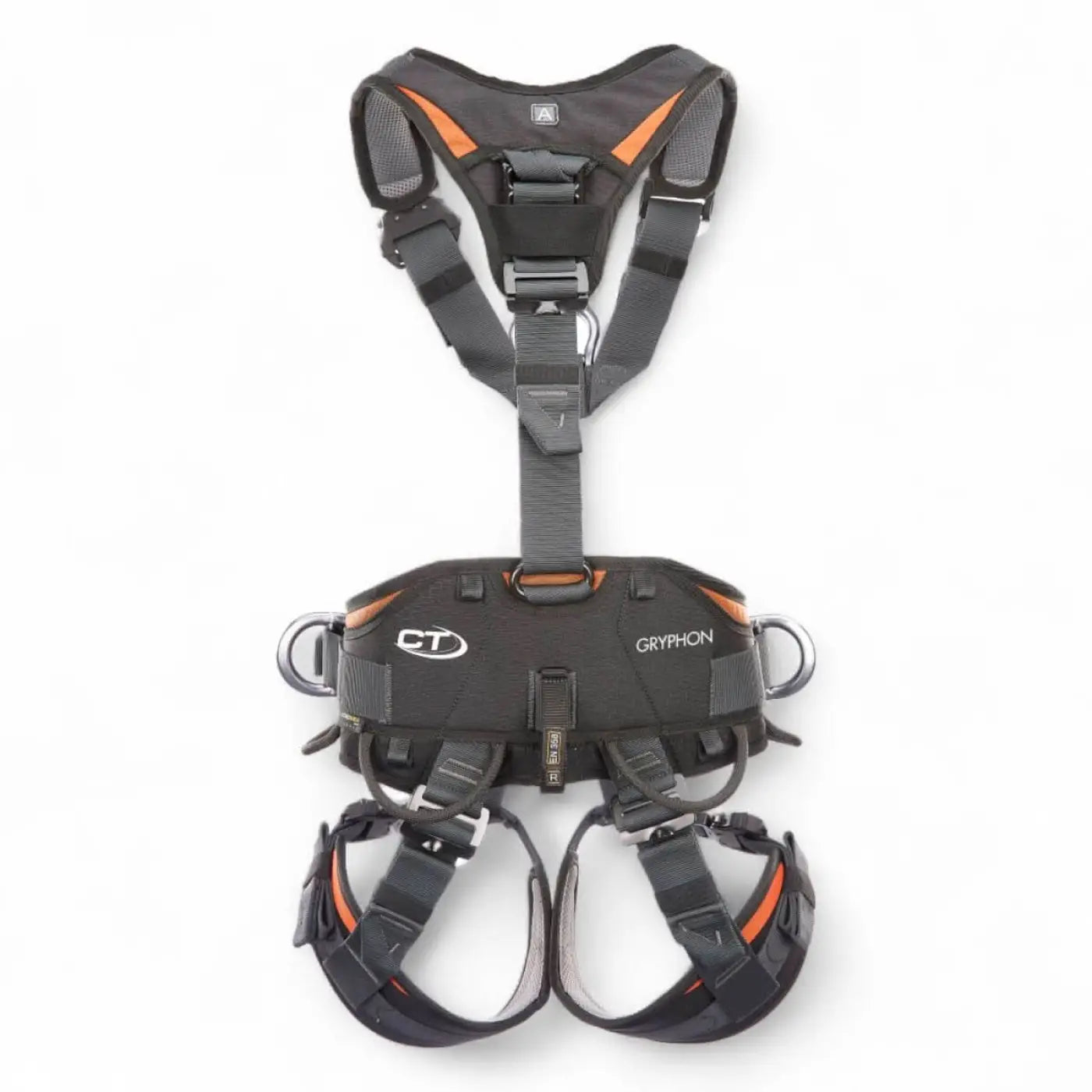 Schwarzer und oranger skyloTEC Gryphon Sitzgurt mit verstärkten webbing-riemen und Metall d-ringen