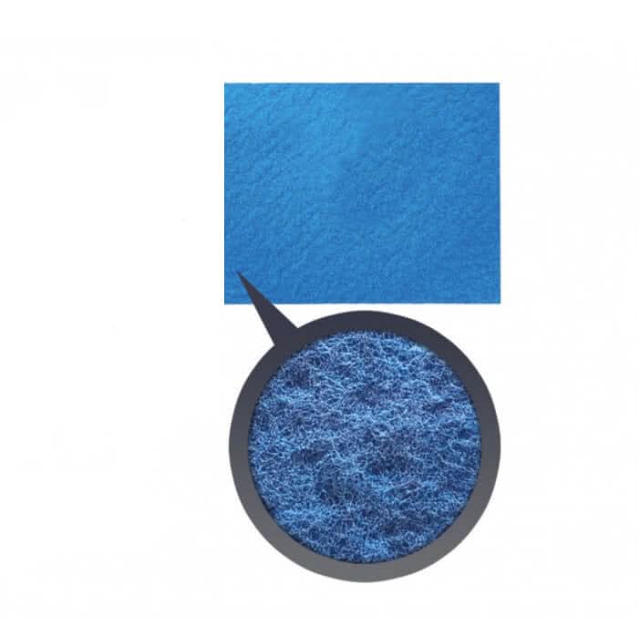 Blaues texturiertes Filzmaterial der Solution Glöckner Supersub Pads als rechteckige Probe und runde Nahaufnahme