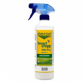 Weiße kunststoff-sprühflasche mit blauem trigger und gelb-grünem etikett geron insect stopp 3000 plus repellant 500 ml