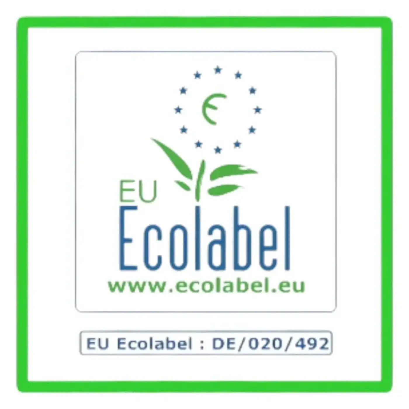 Eu ecolabel zertifizierung logo mit grünem blatt und blauen sternen auf lösung glöckner green universalreiniger konzentrat